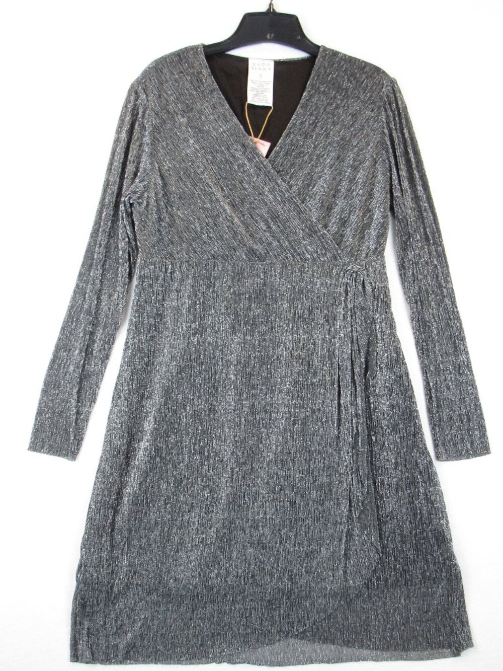 Serra Women's Size Small Metallic Pleated Dress Long Sleeve Lined Party Cocktail